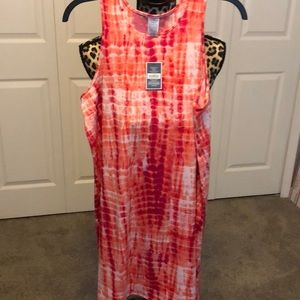 Bright pink & peach sleeveless sundress